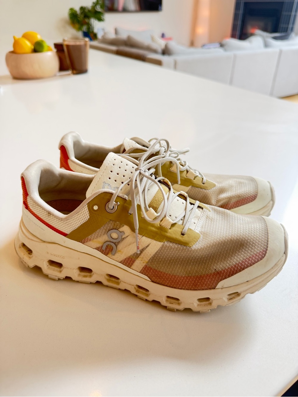 On Running Cream, Tan & Red Women's Cloud Athletic Sneakers
